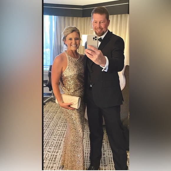 Badgley Mischka Sequin Blush Maria Halter Gown size 12. - Picture 8 of 15